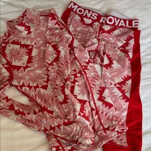 Mons Royale Red and White Thermal Set